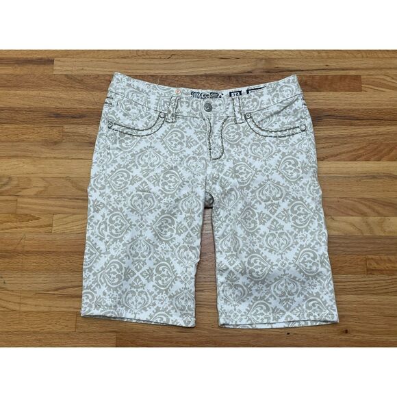 Miss Me Women's 28 White Short Cotton Bermuda Paisley Stretch Streetwear Casual - Picture 1 of 11